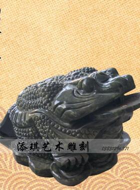 天然玉石招财三足金蝉石雕