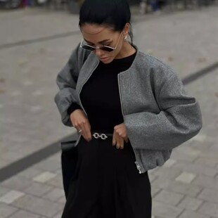 新款 女装 欧美风时尚简约软质飞行员夹克外套