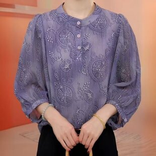 纱袖女款打底衫女薄款2026春季新款宽松洋气百搭内搭妈妈T恤上衣