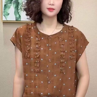 新中式国风妈妈款夏天小衫女短袖夏装上衣气质百搭中老年T恤上衣