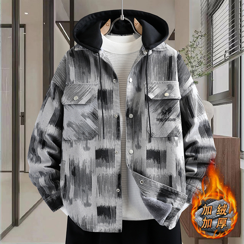 秋冬高品质加绒加厚牛仔衣夹克青少年时尚潮流一件过冬男生外套