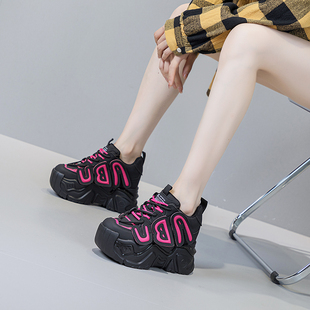 ins高跟9cm英伦厚底运动老爹鞋 新款 女透气潮秋季 震地王内增高单鞋