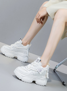 震地王新2023秋老爹鞋潮ins酷9cm厚底真皮内增高松糕高跟运动单鞋