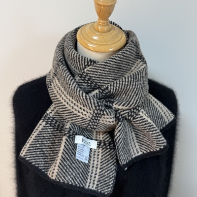 新款ins日系羊毛混纺粗细条纹拼色格子围巾女冬季氛围感韩系格男