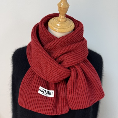 韩单性价比款坑条纹新年红针织围巾女冬季保暖洋气学生毛线围脖男