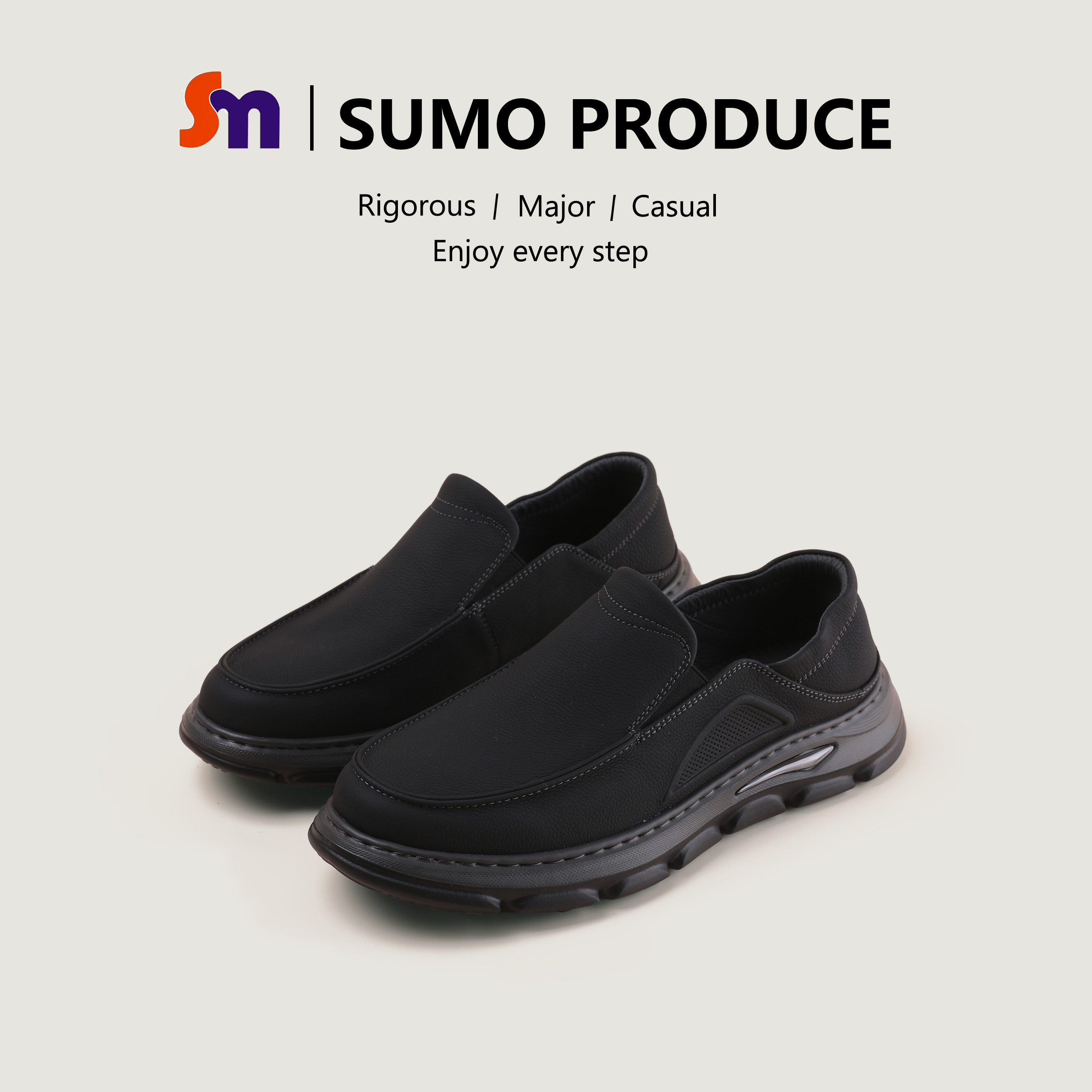 素陌爸爸鞋真皮豆豆鞋男士一脚蹬休闲鞋轻便防滑健步鞋秋季8916