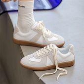 平底圆头系带女鞋 复古德训鞋 小白鞋 真皮女百搭情侣鞋 2025新款 春季