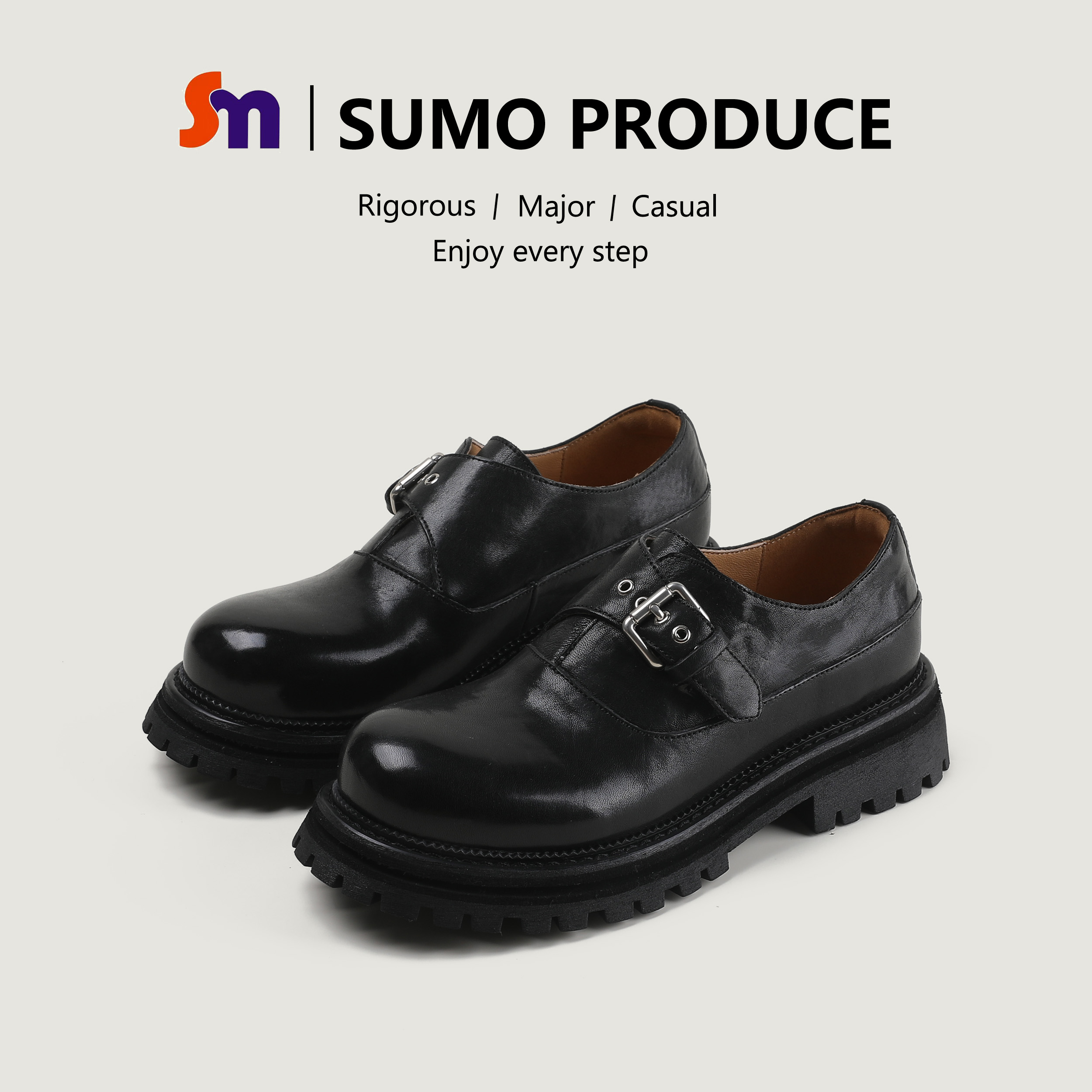 素陌厚底马皮乐福鞋女黑色小皮鞋百搭港风复古单鞋英伦风7213