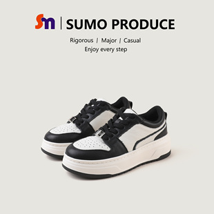 素陌秋季厚底黑白熊猫板鞋女增高时尚休闲鞋百搭运动松糕鞋87080