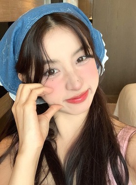 新款网红牛仔布包头头巾星星绑发发带甜美可爱蕾丝花边三角巾女夏