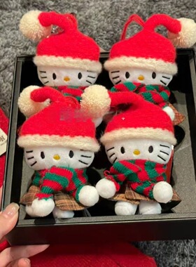 冬日圣诞节红色帽子hellokitty猫包包公仔小挂件书包挂饰毛绒玩偶