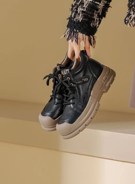 西村名物微瑕冬季厚底百搭休闲奶盖鞋绑带马丁靴休闲女靴44101