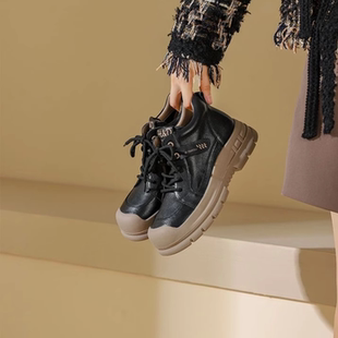 西村名物微瑕冬季厚底百搭休闲奶盖鞋绑带马丁靴休闲女靴44101