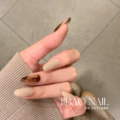 【天青色等烟雨】手工穿戴甲秋冬新款棕色高级感简约百搭美甲贴片