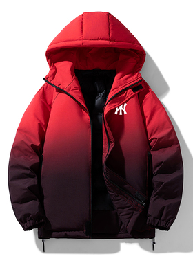 奥莱联名鸭绒羽绒服男士潮牌冬季防寒服红色喜庆连帽加厚休闲外套
