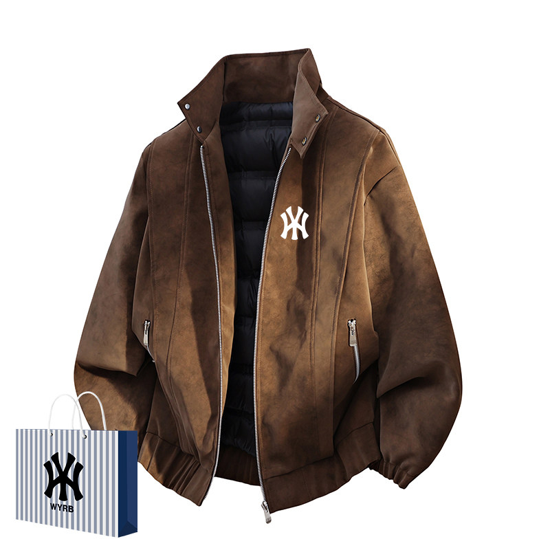 奥莱联名男士冬季90鸭绒羽绒服新款PU皮时尚保温防寒保暖休闲外套