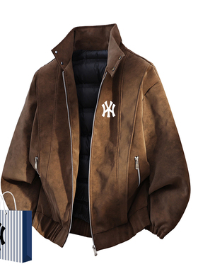 奥莱联名男士冬季90鸭绒羽绒服新款PU皮宽松立领防寒保暖休闲外套