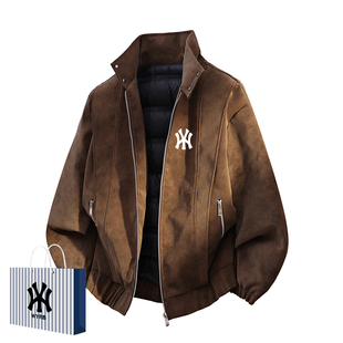 奥莱联名男士冬季90鸭绒羽绒服新款PU皮宽松立领防寒保暖休闲外套