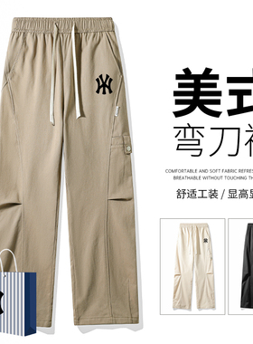 奥莱联名美式复古工装裤男士春秋季新款宽松休闲百搭直筒弯刀长裤