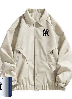 奥莱联名新款大码工装pu机车帅气加大皮夹克男士翻领宽松皮衣外套