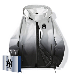 奥莱联名渐变色连帽夹克男士春秋季大码宽松休闲百搭棒球服外套潮