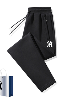 奥莱联名直筒裤加肥加大码加绒纯棉宽松束脚纯色长裤男士百搭卫裤