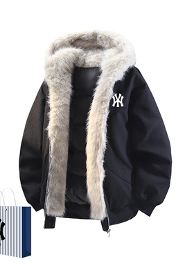 奥莱联名座山雕毛领90鸭绒连帽羽绒服男款冬季宽松保暖加厚外套