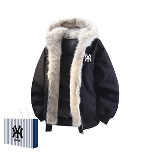 奥莱联名座山雕毛领90鸭绒连帽羽绒服男款冬季宽松保暖加厚外套