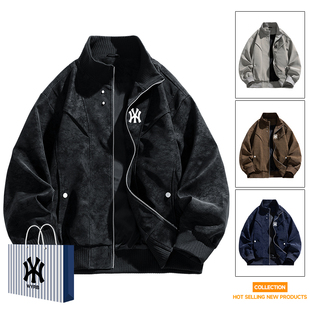 奥莱联名立领夹克外套男士春秋季PU皮衣大码夹克宽松棒球服加绒