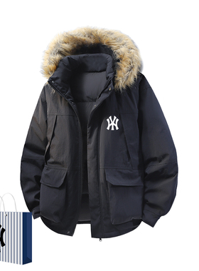 奥莱联名冬季新款连帽鸭绒90羽绒服男士时尚袄子保暖衣服加厚外套