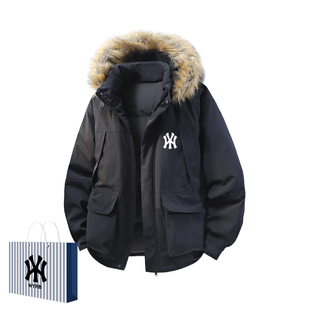 奥莱联名冬季新款连帽鸭绒90羽绒服男士时尚袄子保暖衣服加厚外套