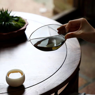 黑色扁舟一叶公道杯高硼硅透明玻璃分茶器匀杯公杯高透亮隔热高档