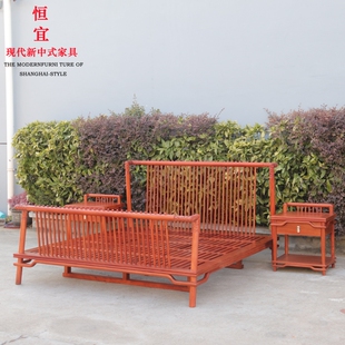 新中式大果紫檀京瓷金樽1.8米双人大床实木家具红木缅甸花梨婚床