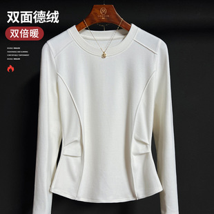 洋气保暖上衣显瘦T恤女 内搭2023年新款 圆领双面德绒打底衫 女冬季