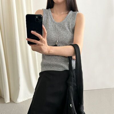 TG 简约百搭背心针织衫女2025秋季新款内搭外穿基础U领毛衣25718