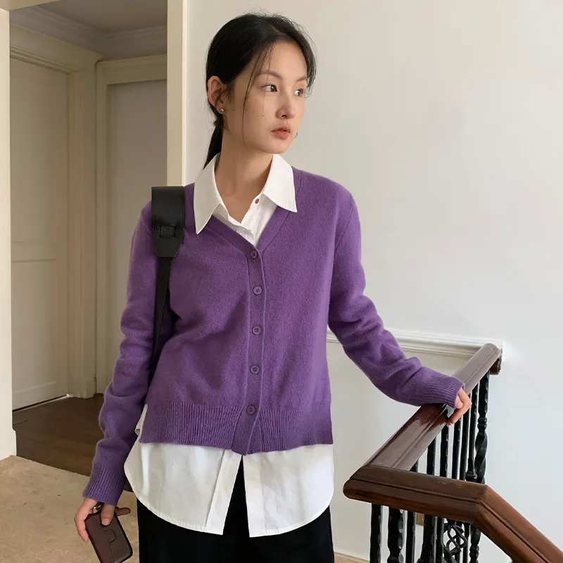 TG 小众前长后短绑带V领毛衣开衫女2024秋冬新款针织羊毛衫23976