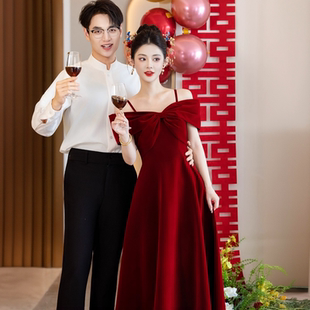 敬酒服2020新款 订新娘结婚婚礼服气质显瘦主持宴会礼服 酒红色修身