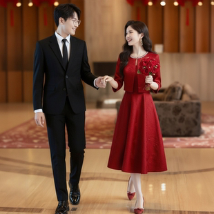 敬酒服新娘红色订婚礼服裙结婚礼服裙显瘦回门便装 两件套连衣裙女