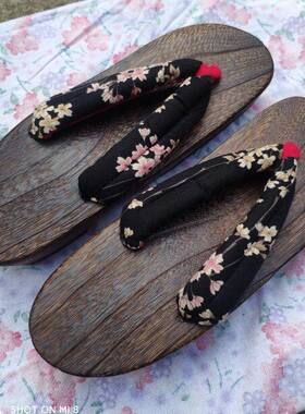 女日式春新款上市木屐夏季夹脚高跟分左右cos人字桐烧半月凉拖鞋