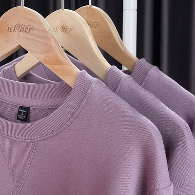 香芋紫340g重磅纯棉毛圈布纯色圆领卫衣全棉淡紫色浅紫色无帽长袖