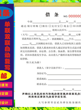 民间通用正规借条借据私人法律认可有保障借款单二联借款合同欠条