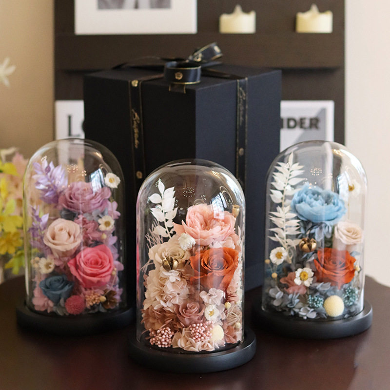 跨境真花永生花礼盒成品送女友生花坛/花箱