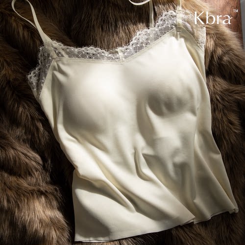 Kbra法式蕾丝白色吊带背心女