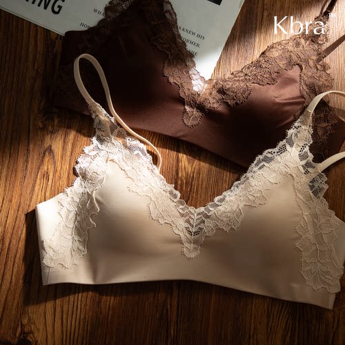 Kbra牛奶缎法式深V蕾丝内衣女