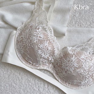 Kbra法式 内衣女性感深V蕾丝小胸聚拢显大无钢圈收副乳防下垂文胸