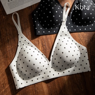 Kbra波点性感深V内衣套装 小胸聚拢无痕文胸罩 女收副乳防下垂薄款