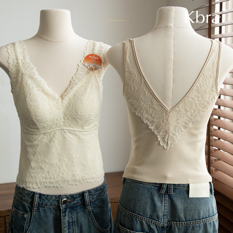 Kbra加绒保暖背心女蕾丝V领带胸垫美背发热内搭冬胸罩一体式内衣,女士内衣/男士内衣/家居服,保暖背心,淘宝优惠券,粉丝福利购,淘宝优惠卷