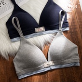 Kbra韩系撞色三角杯内衣女聚拢小胸收副乳防下垂无痕无钢圈文胸罩