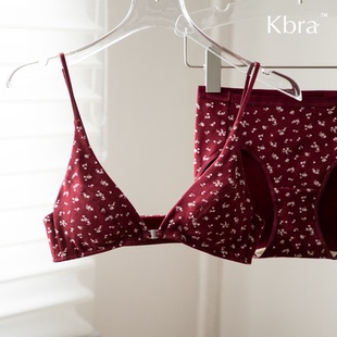 Kbra小碎花红色前扣美背三角杯内衣女本命年性感无痕超薄文胸套装