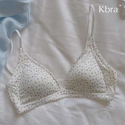 Kbra牛奶缎法式深V领内衣女夏细肩带无痕三角杯小胸无钢圈文胸薄